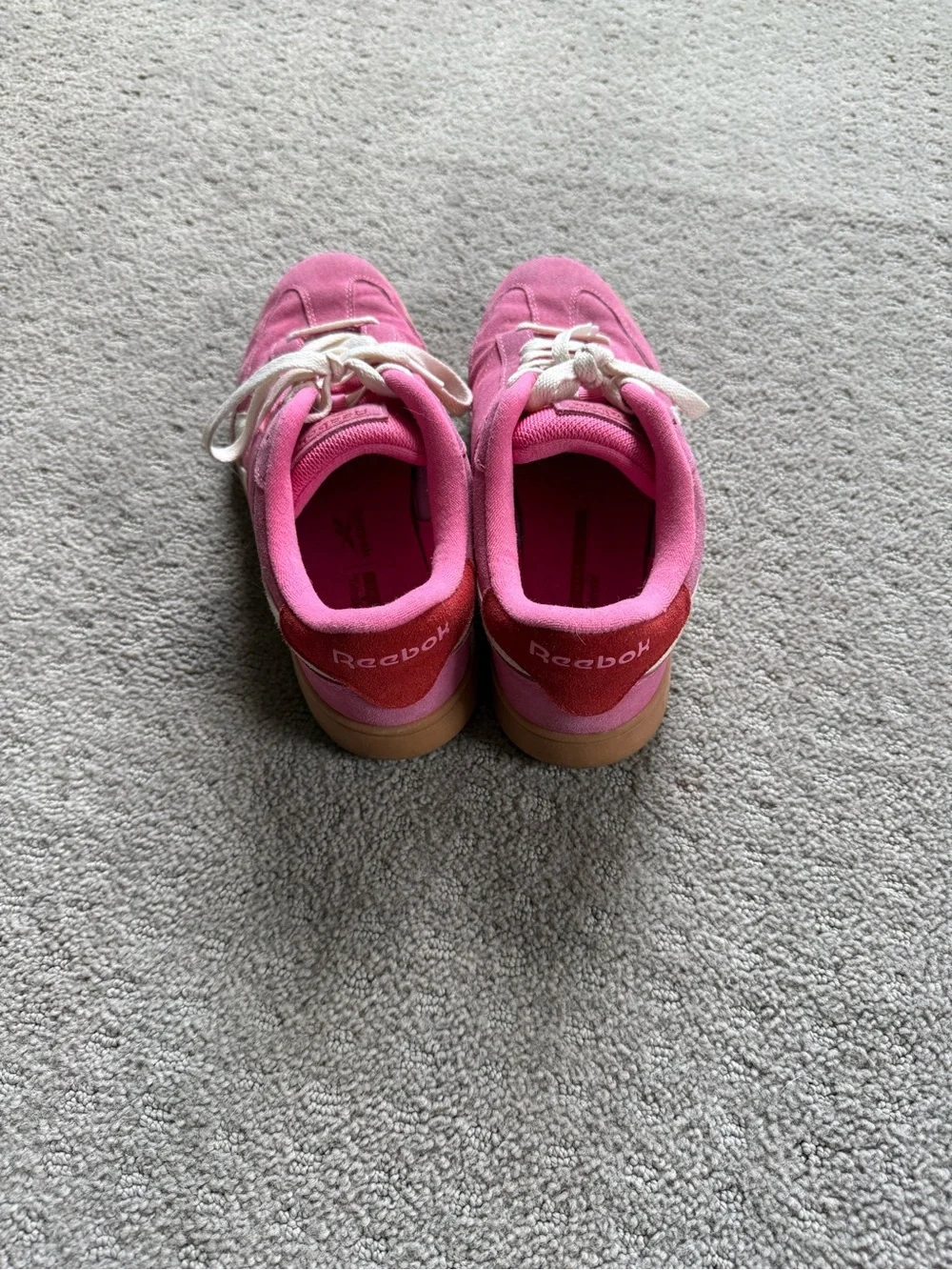 Reebok Pink Suede Sneakers with White Accents and Gum Sole